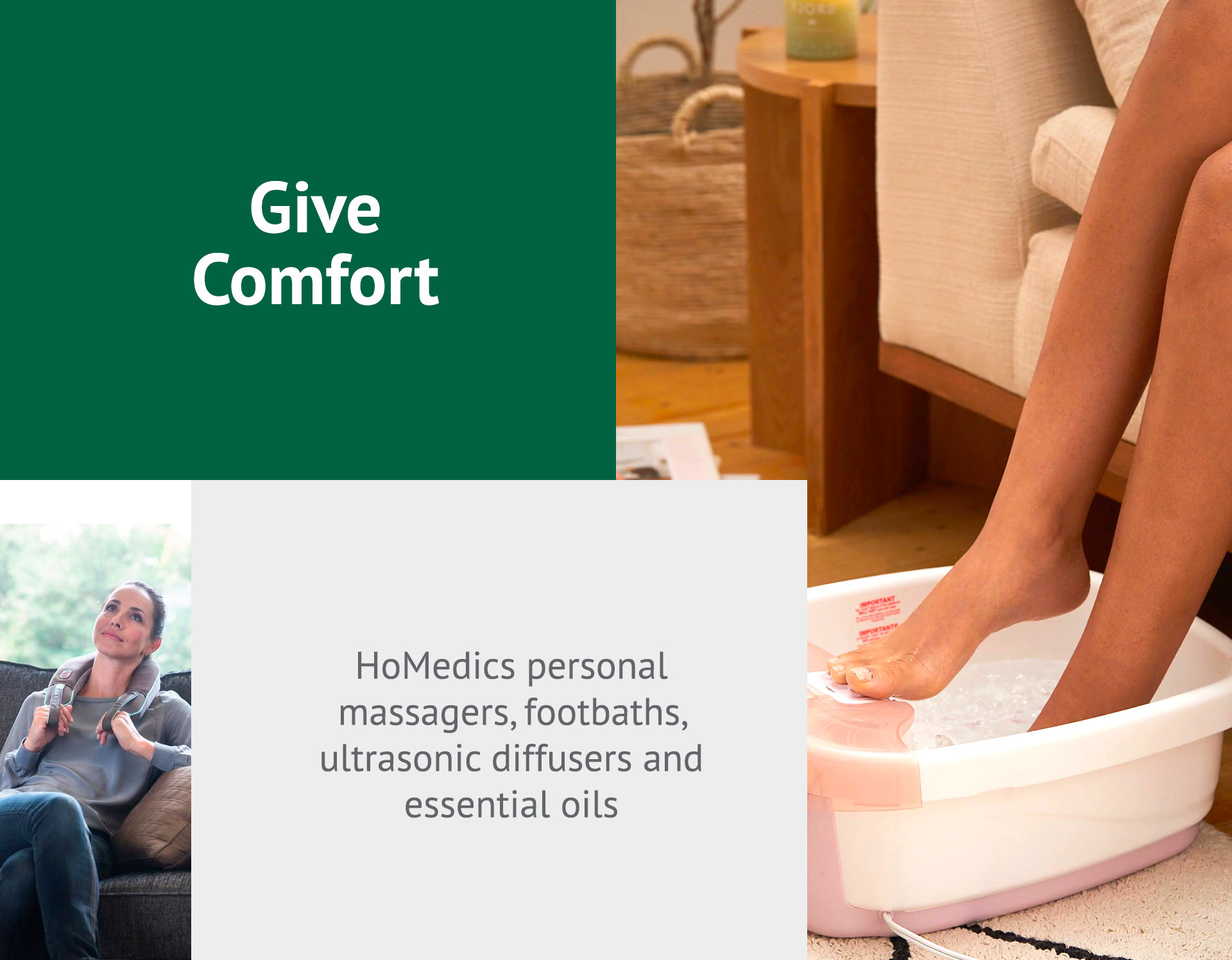 HoMedics personal massagers, footbaths, ultrasonic diffusers and essential oils